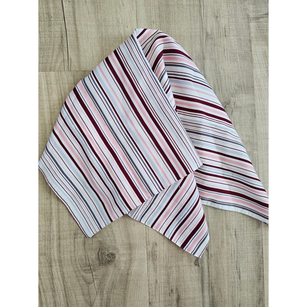 Vintage Multi Color Striped Square Neck Scarf Burgundy Pink Blue White 20.5"